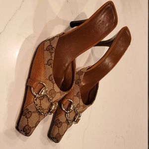 Gucci monogram & leather heels/mules